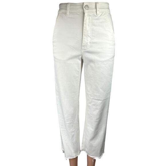 Everlane White Mid Rise Straight Wide Leg Frayed Hem Crop Trousers Jeans Pants 0 - Picture 1 of 5